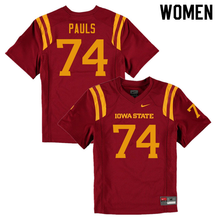 Women #74 Hayden Pauls Iowa State Cyclones College Football Jerseys Sale-Cardinal - Click Image to Close